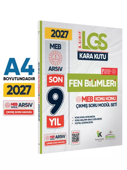 2027 LGS 8.Sınıf FEN BİLİMLERİ Karakutu MEB Çıkmış Soru Modülü Video/PDF Çözüm Konu Konu Son 9 Yıl