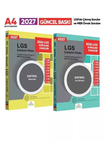 2027 LGS 8.Sınıf Çıkmış ve MEB Örnek Sorular Matematik-FEN SAYISAL Çalışma Kitabı 2li Kitap SETİ