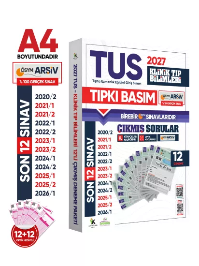 2027 TUS Klinik Tıp Bilimleri ÖSYM Çıkmış Soru Tıpkı Basım Son 7 Yıl 12li Deneme Kitapçığı