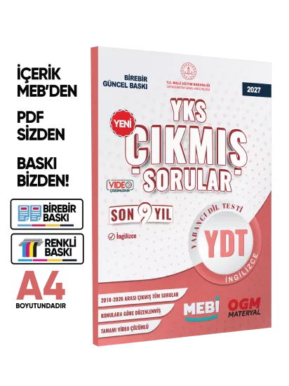 2027 YKS-YDT MEBİ İngilizce Yeni Nesil Çıkmış Soru Bankası Son 9 Yıl Video/PDF Çözümlü BASKI ÜCRETİ