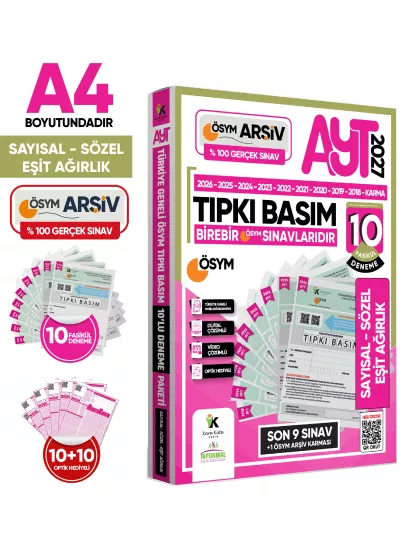 2027 AYT (SAY-SÖZ-TM) ÖSYM Çıkmış Soru Tıpkı Basım 10lu Deneme Paketi T.G. Video ve Dijital Çözümlü