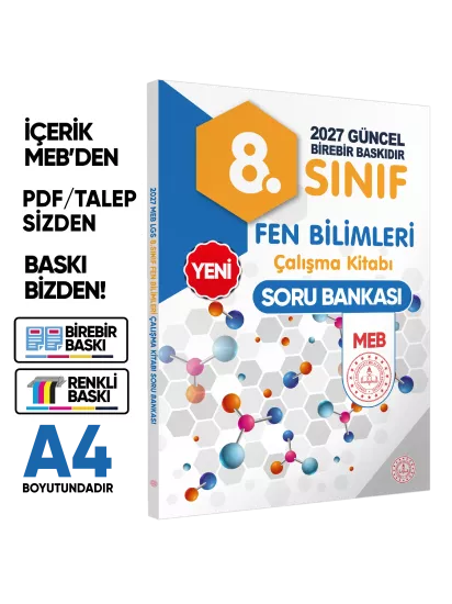 2027 8.Sınıf LGS MEB 3lü SET( Matematik-Fen-Türkçe) Soru Bankası Seti Renkli Baskı A4 BASKI ÜCRETİ