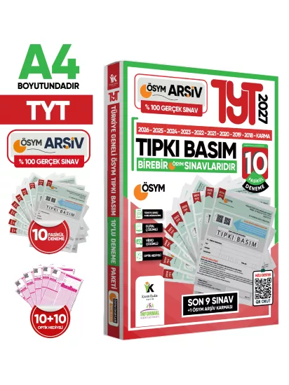 2027 YKS-TYT-AYT ÖSYM Çıkmış Soru Tıpkı Basım 20li (10+10) Deneme Paketi Video Çözümlü Türkiye Geneli