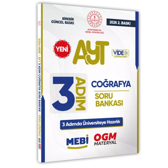 2026 AYT MEBİ-OGM 3 ADIM Coğrafya Soru Bankası RENKLİ A4 Boyut Video Çözümlü BASKI ÜCRETİ