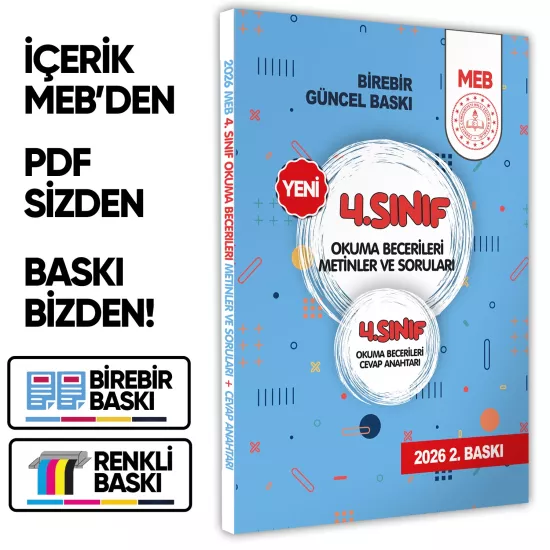 2026 MEB İlkokul 4.Sınıf Okuma Becerileri Metinler ve Soruları Çözüm Kitapçık İlaveli BASKI ÜCRETİ