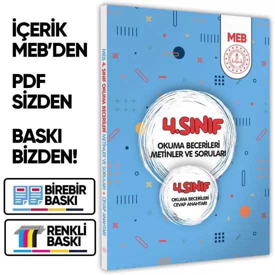 2026 MEB İlkokul 4.Sınıf Okuma Becerileri Metinler ve Soruları Çözüm Kitapçık İlaveli BASKI ÜCRETİ