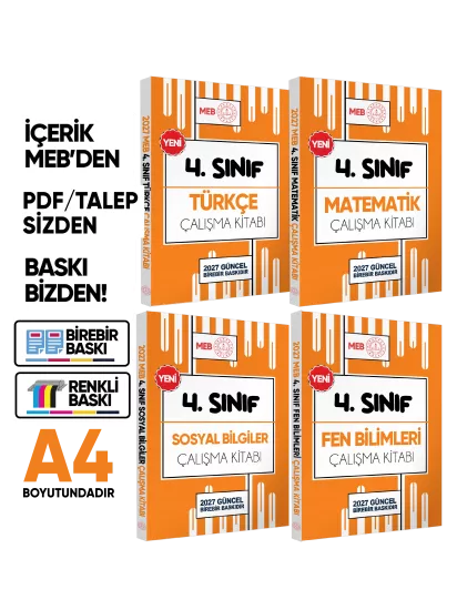 2027 MEB ÖDM İlkokul 4.Sınıf Çalışma Kitabı Alıştırmalı Soru Bankası 4lü SET RENKLİ BASKI ÜCRETİ 2027 MEB ÖDM İlkokul 4.Sınıf Çalışma Kitabı Alıştırmalı Soru Bankası 4lü SET RENKLİ BASKI ÜCRETİ
