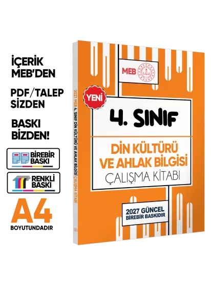 2027 MEB ÖDM İlkokul 4.Sınıf DİN KÜLTÜRÜ VE AHLAK BİLGİSİ Çalışma Kitabı Soru Bankası  BASKI ÜCRETİ