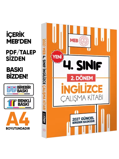 2027 MEB ÖDM İlkokul 4.Sınıf İNGİLİZCE 2.DÖNEM Çalışma Kitabı Alıştırmalı Soru Bankası BASKI ÜCRETİ