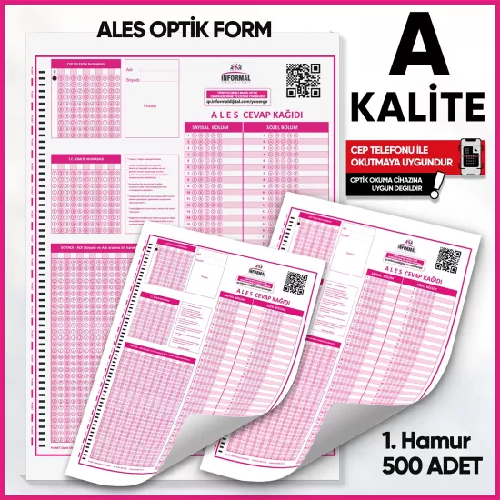 ALES Deneme Sınavları İçin 500 Adet Optik Form