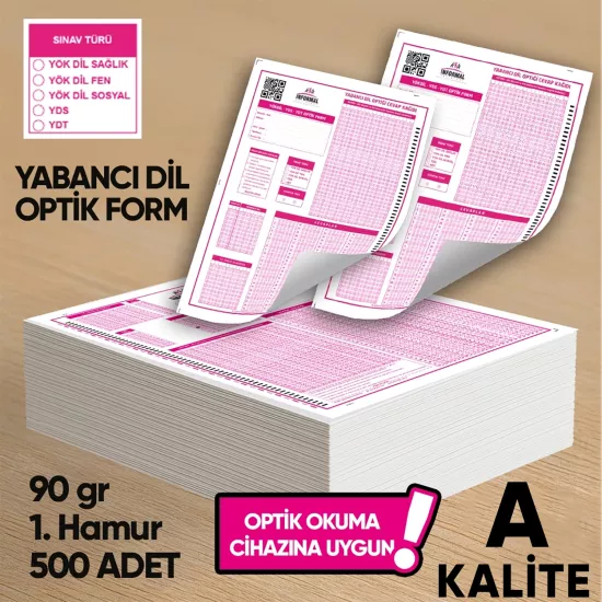 Yabancı Dil (YÖKDİL, YDS ve YDT) Deneme Sınavları İçin 500 Adet (90.GR) Optik Form - Optik Okuma Uyumlu