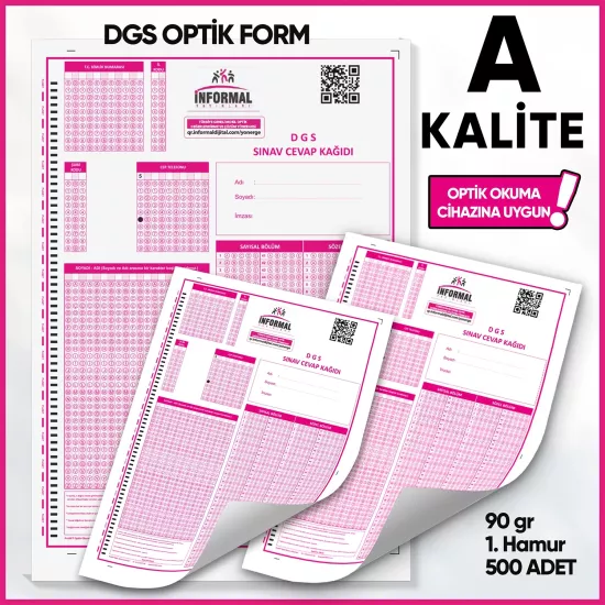 DGS Deneme Sınavları İçin 500 Adet (90.GR) Optik Form - Optik Okuma Uyumlu