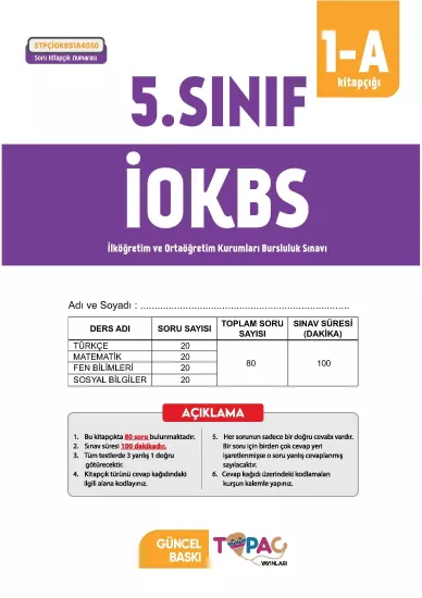 2027 5.Sınıf Topaç Yayınları İOKBS-BURSLULUK 6lı Deneme Paketi Dijital Çözümlü Türkiye Geneli