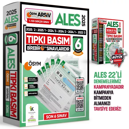 2025 ALES ÖSYM Tıpkı Basım Çıkmış Soru 6lı Deneme Paketi Video ve Dijital Çözümlü Türkiye Geneli
