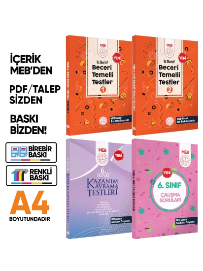 6.Sınıf MEB Örnek Soru Bankası Ve Kazanım Kavrama Testleri 4lü SET (Renkli Baskı) BASKI ÜCRETİ 6.Sınıf MEB Örnek Soru Bankası Ve Kazanım Kavrama Testleri 4lü SET (Renkli Baskı) BASKI ÜCRETİ