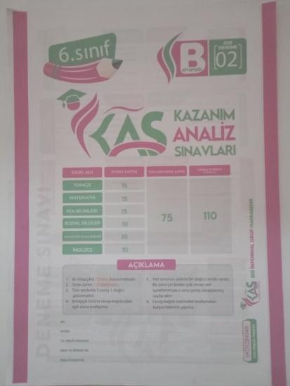 6.Sınıf Kas Yayınları Kazanım ve Analiz Sınavları Deneme Kitapçığı
