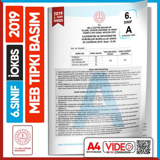 2019 6.Sınıf İOKBS BURSLULUK MEB Tıpkı Basım Çıkmış Soru Kitapçığı Video/PDF Çözümlü Türkiye Geneli