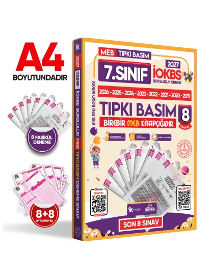 2027 7.Sınıf İOKBS-BURSLULUK Çıkmış Soru Tıpkı Basım 8li Deneme Paketi PDF/Video Çözümlü Türkiye Gen
