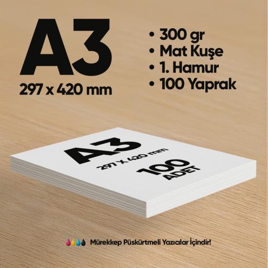 İnformal Baskı Kağıdı Premium Kalite A3 300 gr Mat Kuşe(Mürekkep püskürtmeli için) 100 Adet 1.Hamur