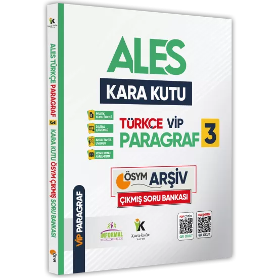 ALES Türkçenin Kara Kutusu ÖSYM ARŞİVİ ÇIKMIŞ PARAGRAF VİP 3 Soru Bankası Konu Özetli Çözümlü 