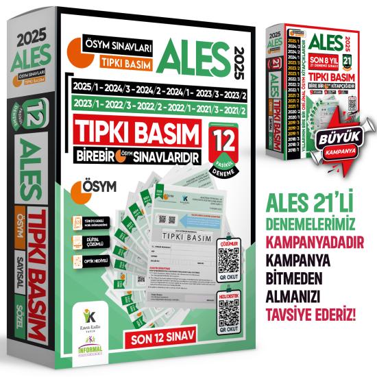 2025 ALES ÖSYM Tıpkı Basım Çıkmış Soru 12li Deneme Paketi Video ve Dijital Çözümlü Türkiye Geneli