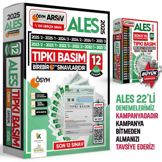 2025 ALES ÖSYM Tıpkı Basım Çıkmış Soru 12li Deneme Paketi Video ve Dijital Çözümlü Türkiye Geneli