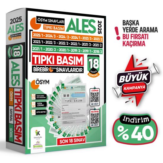 2025 ALES ÖSYM Tıpkı Basım Çıkmış Soru 18li Deneme Paketi Video ve Dijital Çözümlü Türkiye Geneli