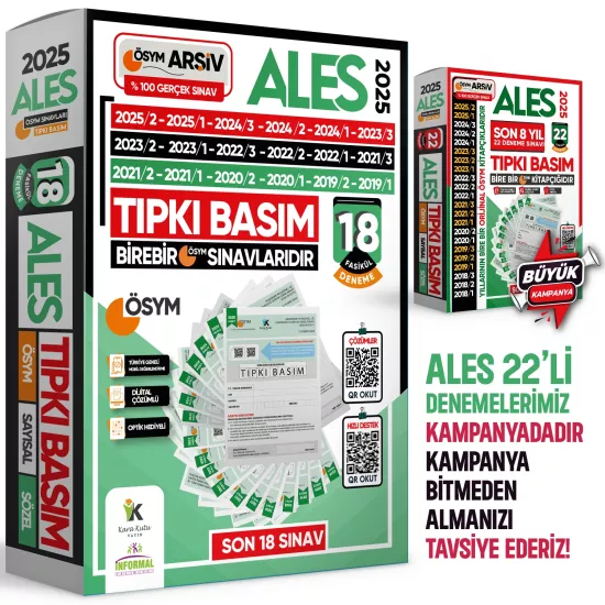2025 ALES ÖSYM Tıpkı Basım Çıkmış Soru 18li Deneme Paketi Video ve Dijital Çözümlü Türkiye Geneli