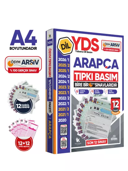 2026 YDS Arapça ÖSYM Tıpkı Basım Çıkmış Soru Deneme Paketi Dijital Çözümlü 12li Fasikül SETİ