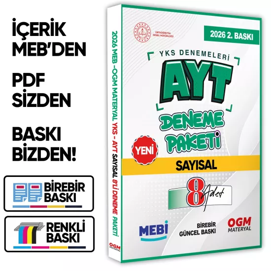 2026 YKS-AYT MEBİ ONLİNE Güncel SAYISAL 8li Seri Deneme Fasikül Paketi A4 Boyut Renkli BASKI ÜCRETİ