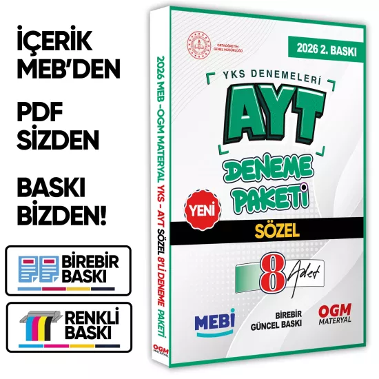 2026 YKS-AYT MEBİ ONLİNE Güncel SÖZEL 8li Seri Deneme Fasikül Paketi (A4 Boyut Renkli) BASKI ÜCRETİ