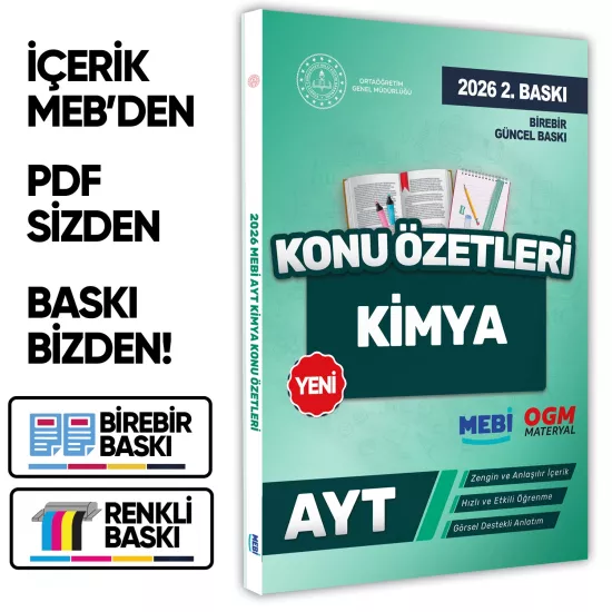 2026 YKS-AYT MEBİ-OGM Kimya Pratik Konu Özet Kitabı RENKLİ A4 Boyut Görsel Destekli BASKI ÜCRETİ
