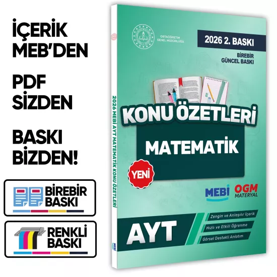 2026 YKS-AYT MEBİ-OGM Matematik Pratik Konu Özet Kitabı RENKLİ A4 Boyut Görsel Destekli BASKI ÜCRETİ