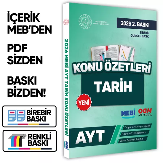 2026 YKS-AYT MEBİ-OGM Tarih Pratik Konu Özet Kitabı RENKLİ A4 Boyut Görsel Destekli BASKI ÜCRETİ