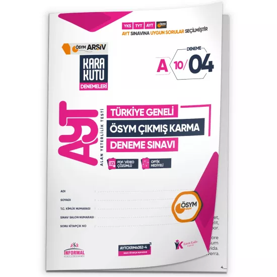 2026 AYT ÖSYM Tüm Arşivi Karma Kara Kutu Çıkmış Soru Türkiye Geneli D. Çözümlü Deneme 10/4.Kitapçık