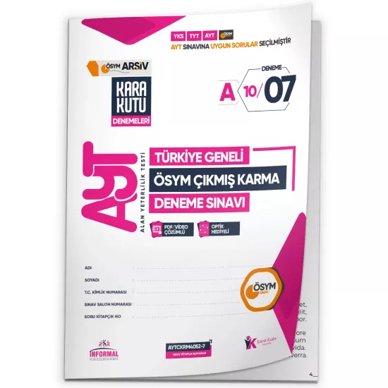 2026 AYT ÖSYM Tüm Arşivi Karma Kara Kutu Çıkmış Soru Türkiye Geneli D. Çözümlü Deneme 10/7.Kitapçık