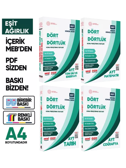 2027 YKS-AYT MEBİ-OGM Dört Dörtlük EA Pekiştirme Soru Bankası Çözümlü Set BASKI ÜCRETİ A4 Renkli 2027 YKS-AYT MEBİ-OGM Dört Dörtlük EA Pekiştirme Soru Bankası Çözümlü Set BASKI ÜCRETİ A4 Renkli