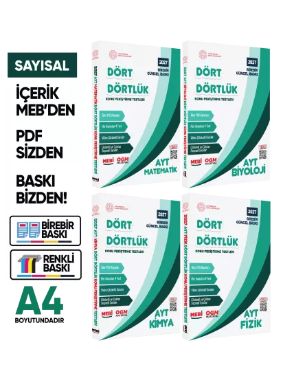 2027 YKS-AYT MEBİ-OGM Dört Dörtlük SAYISAL Pekiştirme Soru Bankası Çözümlü Set BASKI ÜCRETİ A4Renkli 2027 YKS-AYT MEBİ-OGM Dört Dörtlük SAYISAL Pekiştirme Soru Bankası Çözümlü Set BASKI ÜCRETİ A4Renkli
