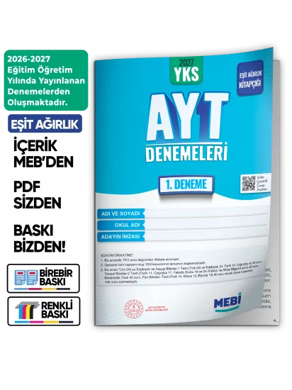 2027 YKS-AYT EŞİT AĞIRLIK MEBİ ONLİNE Türkiye Geneli 1. Deneme Büyük Boy Renkli BASKI ÜCRETİ 2027 YKS-AYT EŞİT AĞIRLIK MEBİ ONLİNE Türkiye Geneli 1. Deneme Büyük Boy Renkli BASKI ÜCRETİ