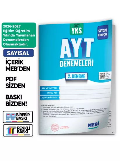 2027 YKS-AYT SAYISAL MEBİ ONLİNE Türkiye Geneli 2. Deneme Büyük Boy RENKLİ BASKI ÜCRETİ