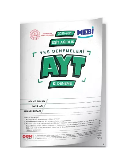 2026 YKS-AYT Eşit Ağırlık TM MEBİ ONLİNE Türkiye Geneli 12. Deneme Büyük Boy RENKLİ BASKI ÜCRETİ