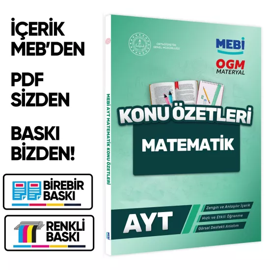 2026 YKS-AYT MEBİ-OGM Matematik Pratik Konu Özet Kitabı RENKLİ A4 Boyut Görsel Destekli BASKI ÜCRETİ