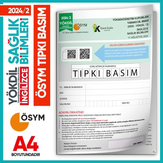 2024/2 YÖKDİL İngilizce SAĞLIK BİLİMLERİ ÖSYM Çıkmış Soru Tıpkı Basım Deneme Kitapçığı Türkiye Genel
