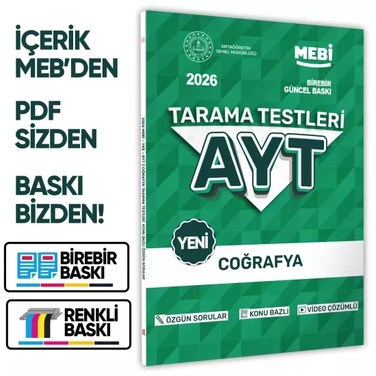 2026 YKS-AYT MEBİ-OGM Coğrafya Özgün Tarama Testleri Kitabı A4 Boyut Renkli Görsel BASKI ÜCRETİ