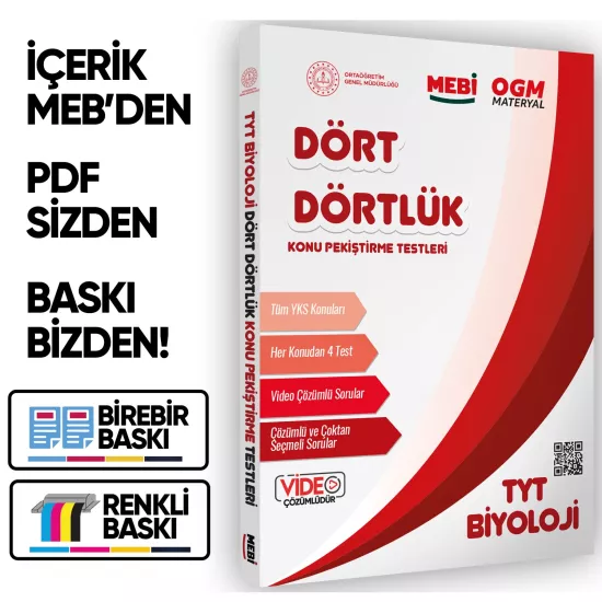 2026 YKS-TYT MEBİ-OGM Dört Dörtlük Biyoloji Pekiştirme Testleri Soru Bankası BASKI ÜCRETİ