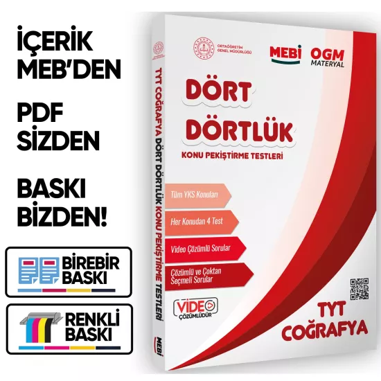2026 YKS-TYT MEBİ-OGM Dört Dörtlük Coğrafya Pekiştirme Testi Renkli Soru Bankası BASKI ÜCRETİ