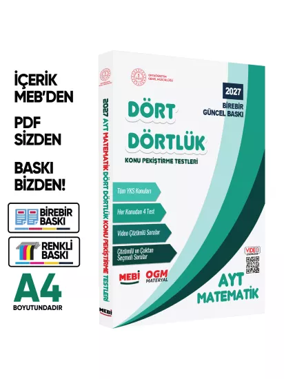 2027 YKS-AYT MEBİ-OGM Dört Dörtlük SAYISAL Pekiştirme Soru Bankası Çözümlü Set BASKI ÜCRETİ A4Renkli 2027 YKS-AYT MEBİ-OGM Dört Dörtlük SAYISAL Pekiştirme Soru Bankası Çözümlü Set BASKI ÜCRETİ A4Renkli