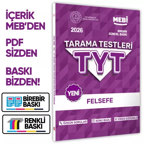 2026 YKS-TYT MEBİ-OGM Felsefe Özgün Tarama Testleri Kitabı A4 Boyut Renkli Görsel BASKI ÜCRETİ