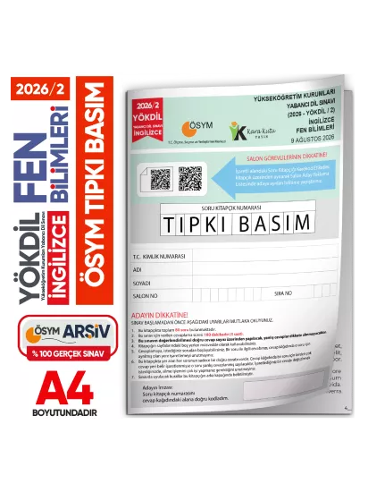 2026/2 YÖKDİL İngilizce FEN BİLİMLERİ ÖSYM Çıkmış Soru Tıpkı Basım Deneme Kitapçığı Türkiye Geneli