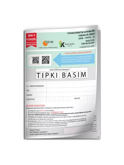 2026/2 YÖKDİL İngilizce FEN BİLİMLERİ ÖSYM Çıkmış Soru Tıpkı Basım Deneme Kitapçığı Türkiye Geneli
